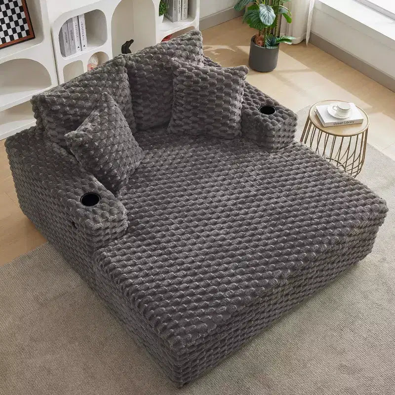 Oversized Chaise Lounge Chair, 60 Inch Upholstered Sofa Bed with Armrests and Throw Pillows, Cozy Reading Sleeper Chair for Living Room Bedroom