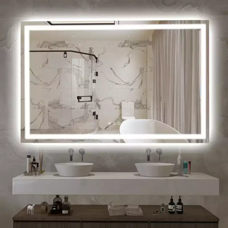 SUMERAIN 55x36 Anti-Fog Bathroom Mirror Stepless Dimmable ETL LED Wall Vanity Mirror Tempered Glass