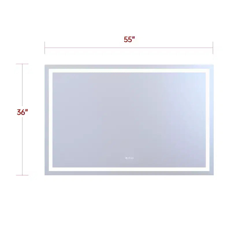 SUMERAIN 55x36 Anti-Fog Bathroom Mirror Stepless Dimmable ETL LED Wall Vanity Mirror Tempered Glass