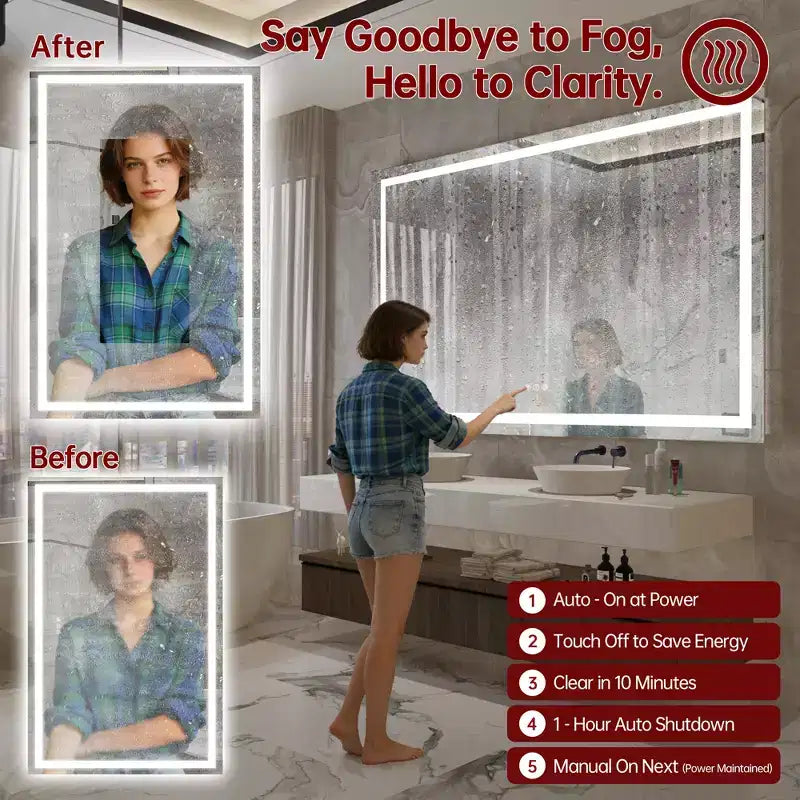 SUMERAIN 55x36 Anti-Fog Bathroom Mirror Stepless Dimmable ETL LED Wall Vanity Mirror Tempered Glass