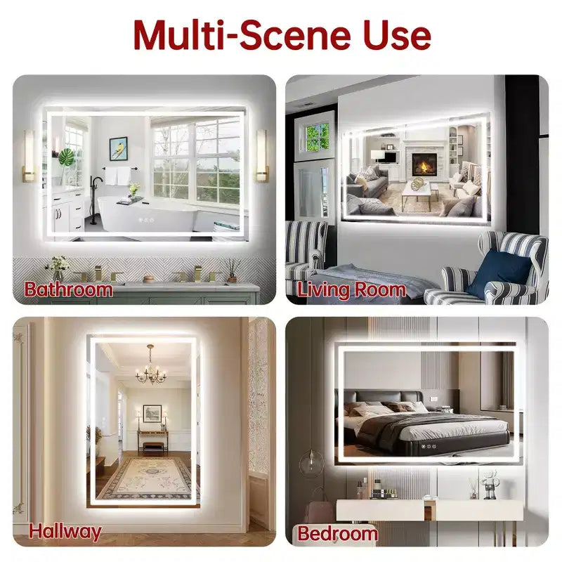 SUMERAIN 55x36 Anti-Fog Bathroom Mirror Stepless Dimmable ETL LED Wall Vanity Mirror Tempered Glass