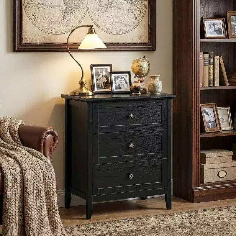 Karl Home 24 Inch 3 Drawer Nightstand with Melamine Surface USB Type C and US Standard Power Outlets
