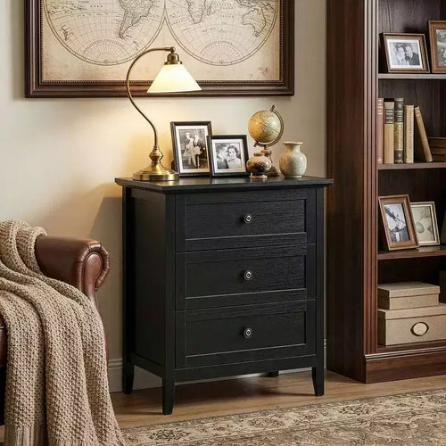 Karl Home 24 Inch 3 Drawer Nightstand with Melamine Surface USB Type C and US Standard Power Outlets