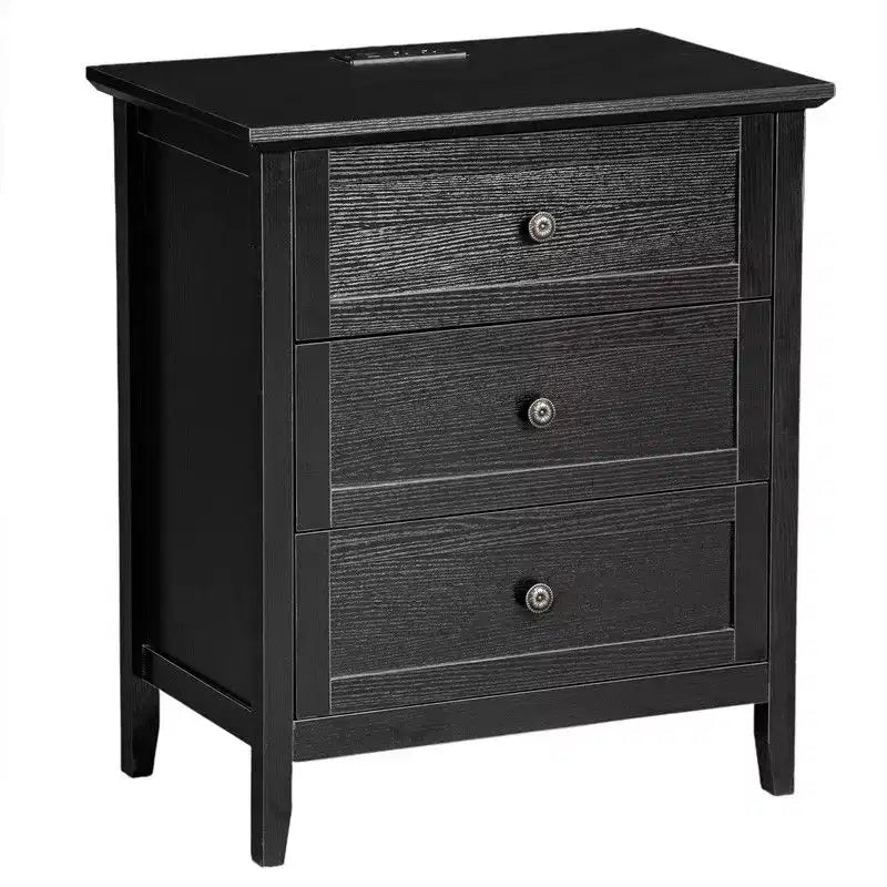 Karl Home 24 Inch 3 Drawer Nightstand with Melamine Surface USB Type C and US Standard Power Outlets