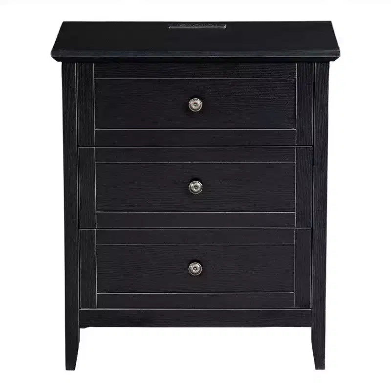 Karl Home 24 Inch 3 Drawer Nightstand with Melamine Surface USB Type C and US Standard Power Outlets