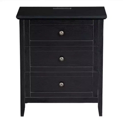 Karl Home 24 Inch 3 Drawer Nightstand with Melamine Surface USB Type C and US Standard Power Outlets
