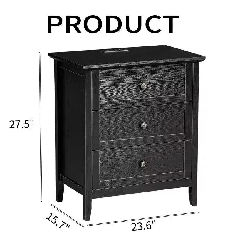Karl Home 24 Inch 3 Drawer Nightstand with Melamine Surface USB Type C and US Standard Power Outlets