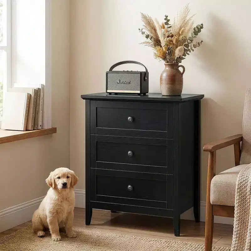 Karl Home 24 Inch 3 Drawer Nightstand with Melamine Surface USB Type C and US Standard Power Outlets