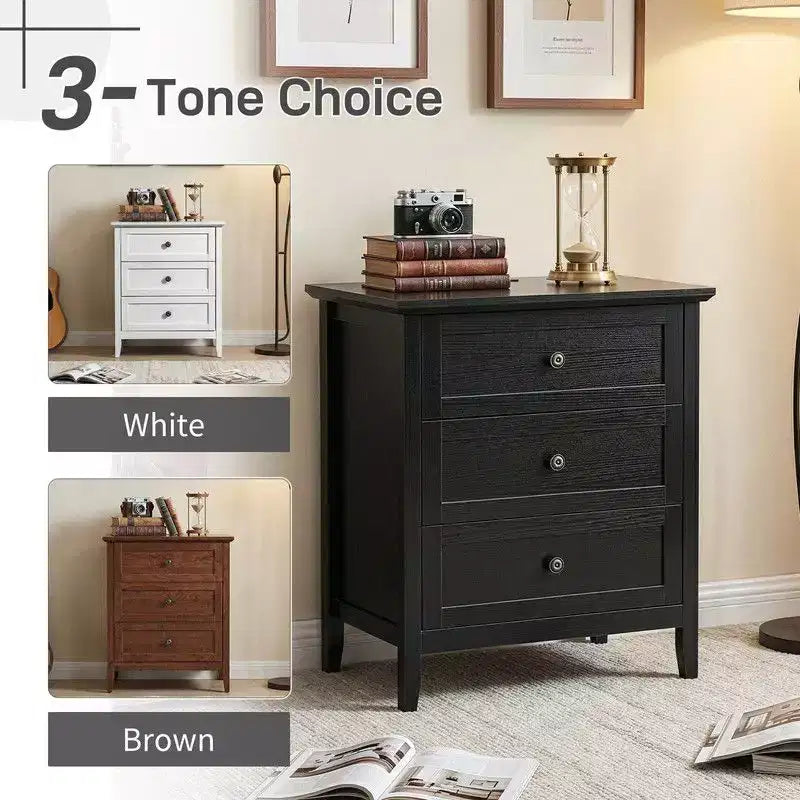 Karl Home 24 Inch 3 Drawer Nightstand with Melamine Surface USB Type C and US Standard Power Outlets