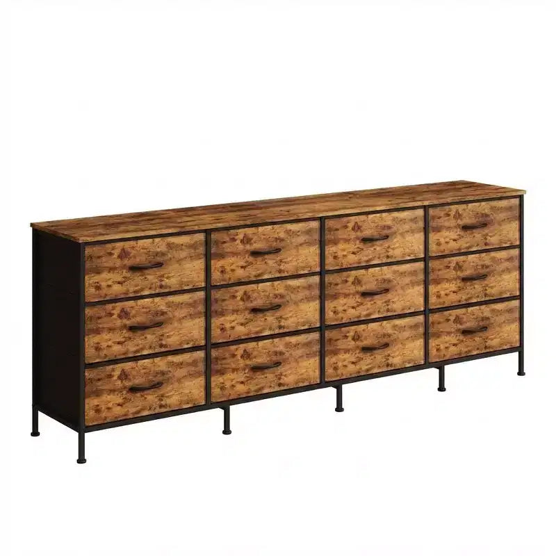 70 Long Dresser with 12 Fabric Drawers & Charging Station, TV Stand Entertainment Center for 65-80 TVs