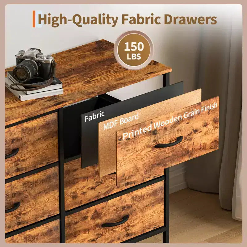 70 Long Dresser with 12 Fabric Drawers & Charging Station, TV Stand Entertainment Center for 65-80 TVs