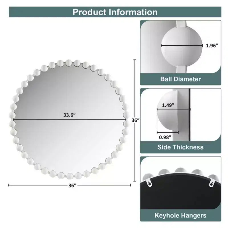 36 Large Round Wall Mirror with Metal Frame, Decorative Wall Mirror for Living Room, Entryway, Bathroom, or Bedroom-Panipeachy