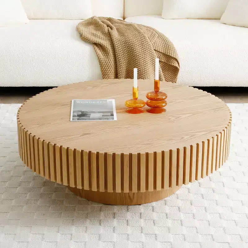 JVNOXK 39.37 Natural Wood Coffee Table, coffee table Modern Handcraft Drum Coffee Table Circle Coffee Table for Living Room,ASH