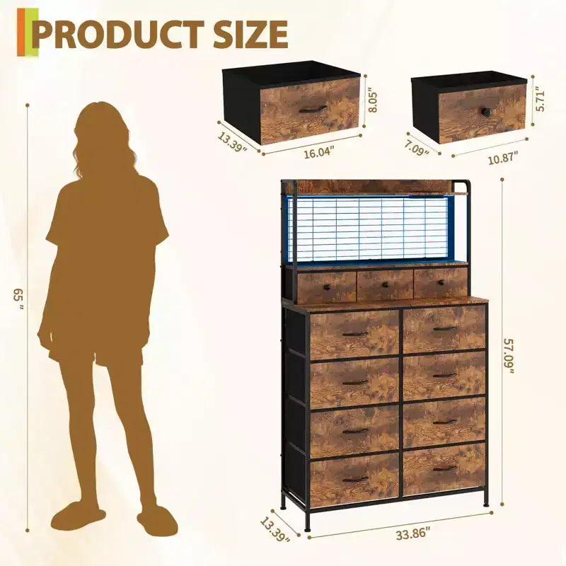 Smart Dresser with 11 Fabric Drawers, Built-in Charging Station & App-Controlled RGB Lighting - Anti-Tipping Design for Bedroom, Living Room, Closet