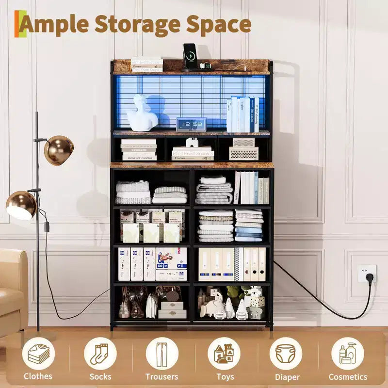 Smart Dresser with 11 Fabric Drawers, Built-in Charging Station & App-Controlled RGB Lighting - Anti-Tipping Design for Bedroom, Living Room, Closet