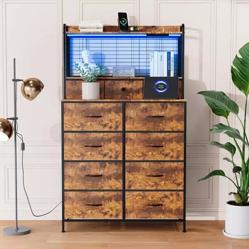 Smart Dresser with 11 Fabric Drawers, Built-in Charging Station & App-Controlled RGB Lighting - Anti-Tipping Design for Bedroom, Living Room, Closet