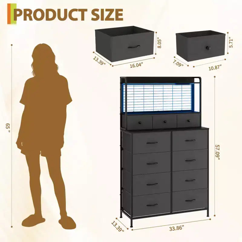 Smart Dresser with 11 Fabric Drawers, Built-in Charging Station & App-Controlled RGB Lighting - Anti-Tipping Design for Bedroom, Living Room, Closet