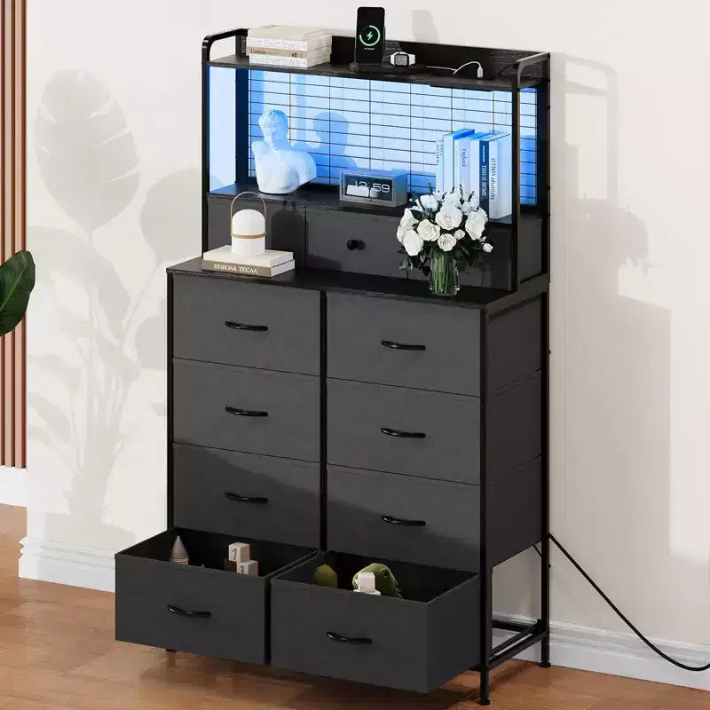 Smart Dresser with 11 Fabric Drawers, Built-in Charging Station & App-Controlled RGB Lighting - Anti-Tipping Design for Bedroom, Living Room, Closet