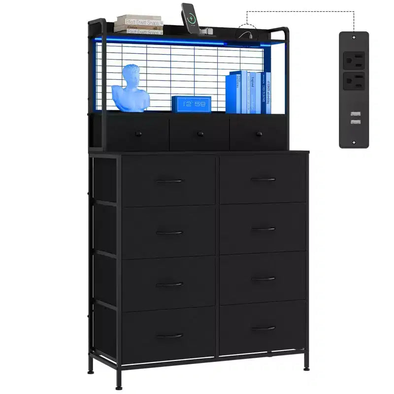 Smart Dresser with 11 Fabric Drawers, Built-in Charging Station & App-Controlled RGB Lighting - Anti-Tipping Design for Bedroom, Living Room, Closet