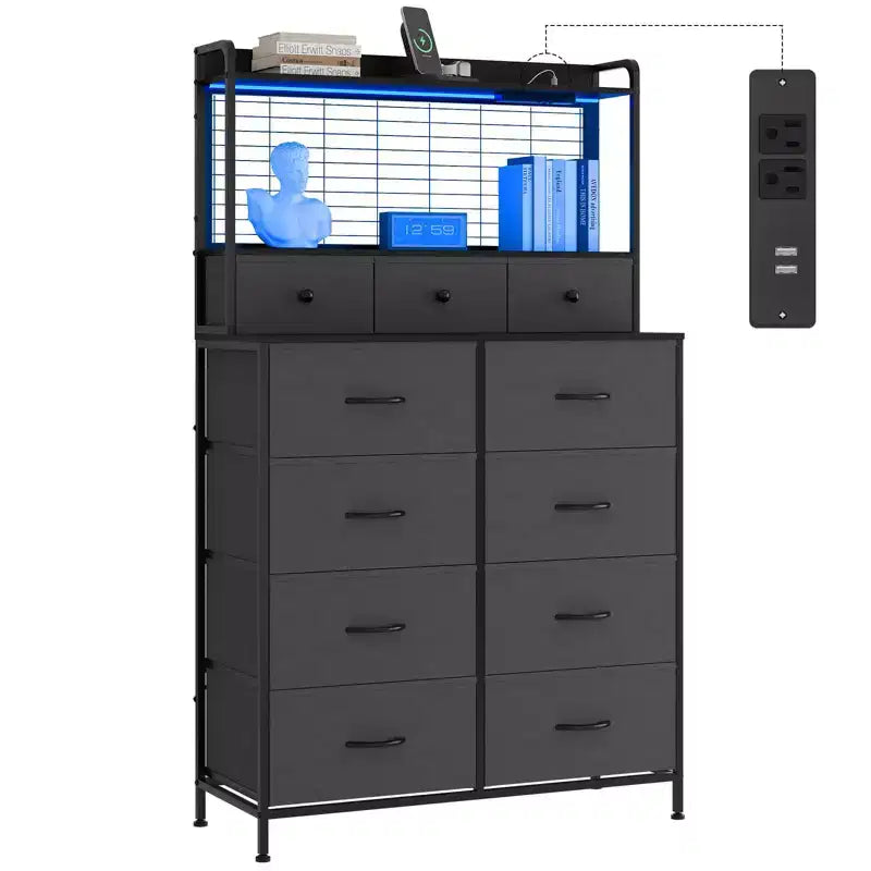 Smart Dresser with 11 Fabric Drawers, Built-in Charging Station & App-Controlled RGB Lighting - Anti-Tipping Design for Bedroom, Living Room, Closet