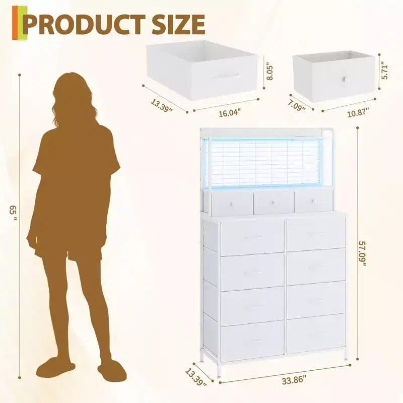 Smart Dresser with 11 Fabric Drawers, Built-in Charging Station & App-Controlled RGB Lighting - Anti-Tipping Design for Bedroom, Living Room, Closet