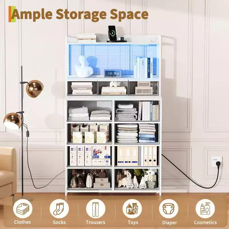 Smart Dresser with 11 Fabric Drawers, Built-in Charging Station & App-Controlled RGB Lighting - Anti-Tipping Design for Bedroom, Living Room, Closet
