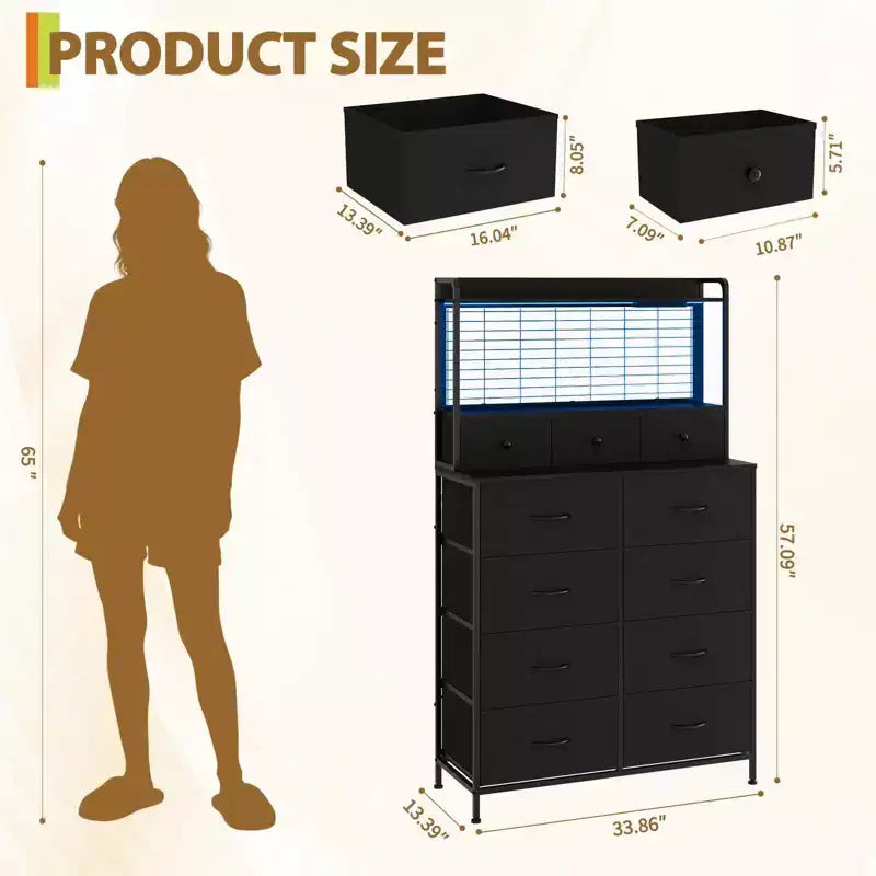 Smart Dresser with 11 Fabric Drawers, Built-in Charging Station & App-Controlled RGB Lighting - Anti-Tipping Design for Bedroom, Living Room, Closet