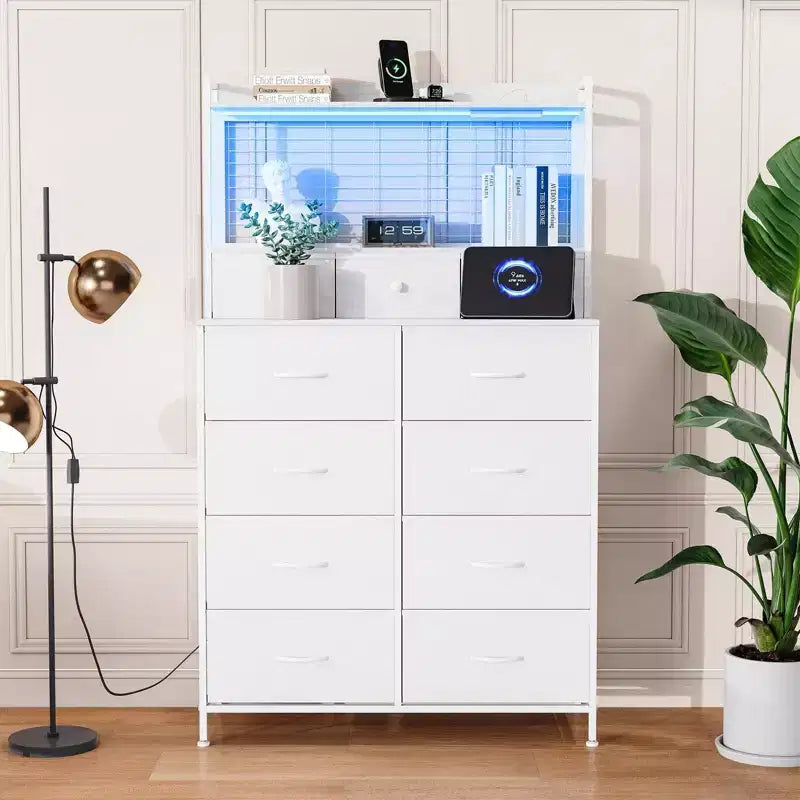 Smart Dresser with 11 Fabric Drawers, Built-in Charging Station & App-Controlled RGB Lighting - Anti-Tipping Design for Bedroom, Living Room, Closet