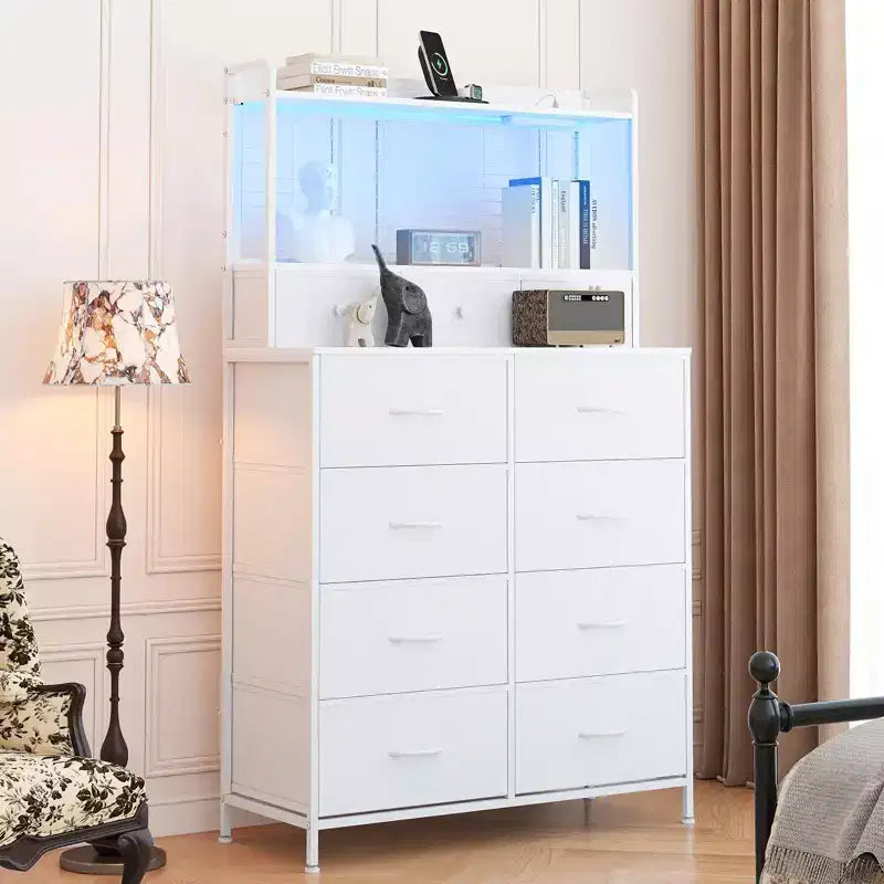 Smart Dresser with 11 Fabric Drawers, Built-in Charging Station & App-Controlled RGB Lighting - Anti-Tipping Design for Bedroom, Living Room, Closet