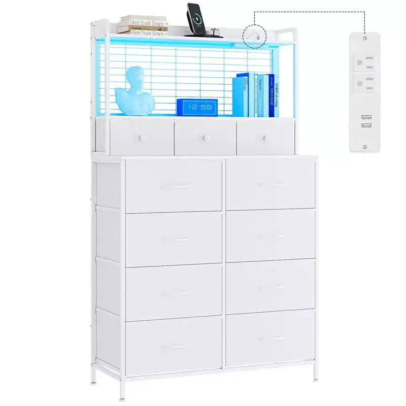 Smart Dresser with 11 Fabric Drawers, Built-in Charging Station & App-Controlled RGB Lighting - Anti-Tipping Design for Bedroom, Living Room, Closet