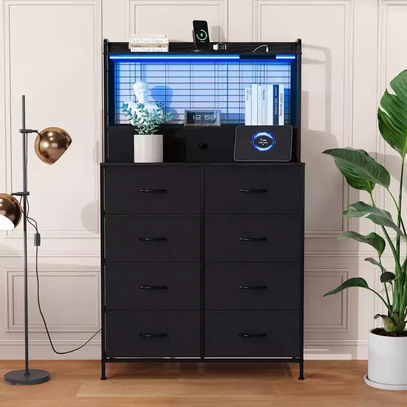 Smart Dresser with 11 Fabric Drawers, Built-in Charging Station & App-Controlled RGB Lighting - Anti-Tipping Design for Bedroom, Living Room, Closet