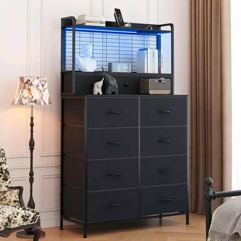 Smart Dresser with 11 Fabric Drawers, Built-in Charging Station & App-Controlled RGB Lighting - Anti-Tipping Design for Bedroom, Living Room, Closet