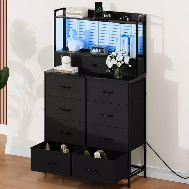 Smart Dresser with 11 Fabric Drawers, Built-in Charging Station & App-Controlled RGB Lighting - Anti-Tipping Design for Bedroom, Living Room, Closet