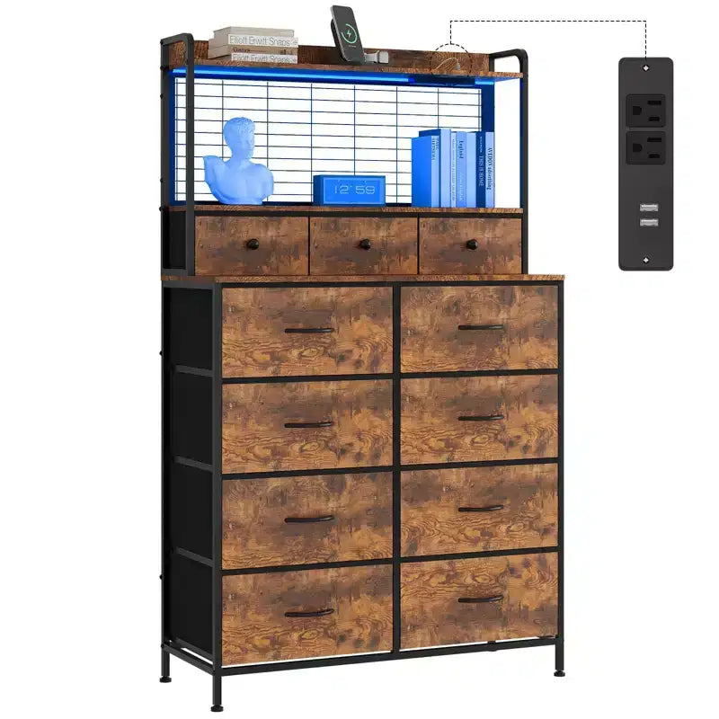 Smart Dresser with 11 Fabric Drawers, Built-in Charging Station & App-Controlled RGB Lighting - Anti-Tipping Design for Bedroom, Living Room, Closet