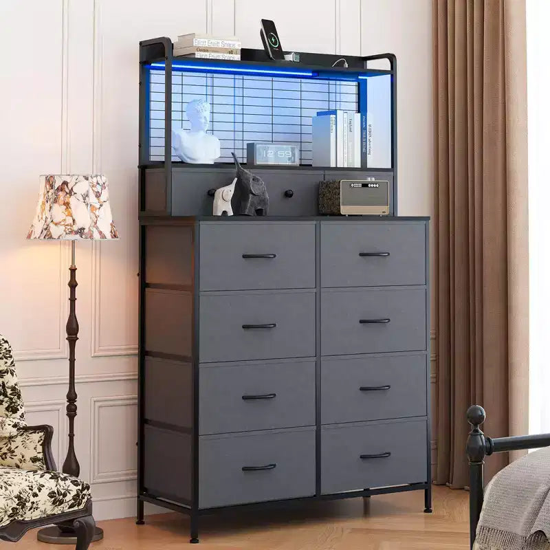 Smart Dresser with 11 Fabric Drawers, Built-in Charging Station & App-Controlled RGB Lighting - Anti-Tipping Design for Bedroom, Living Room, Closet