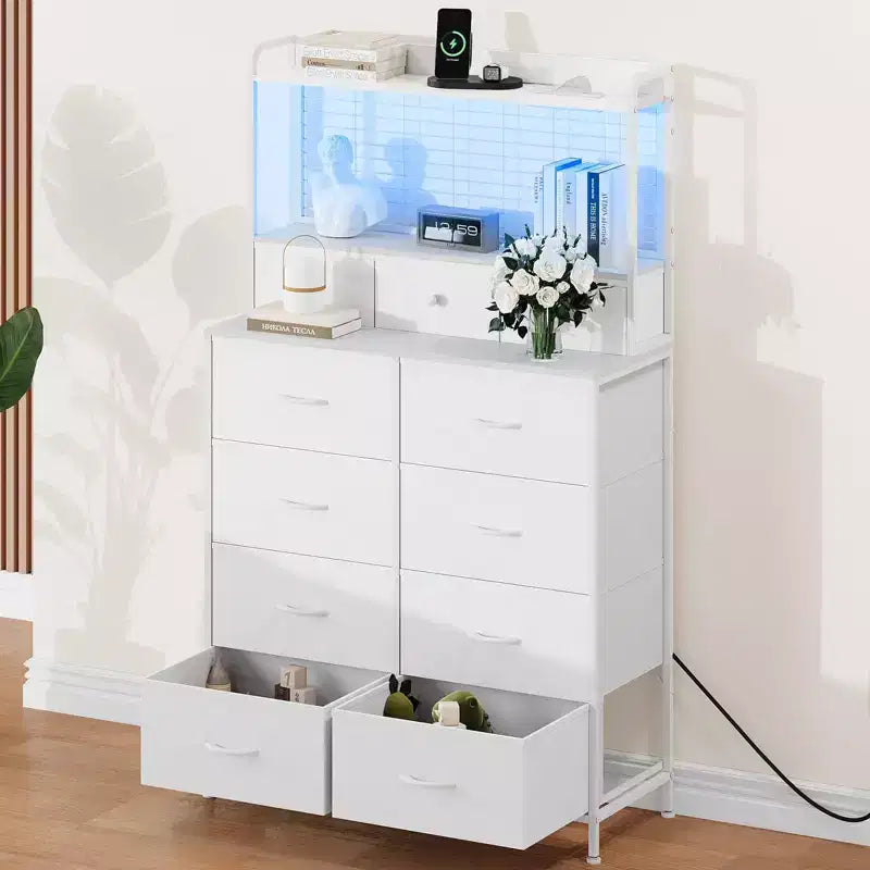 Smart Dresser with 11 Fabric Drawers, Built-in Charging Station & App-Controlled RGB Lighting - Anti-Tipping Design for Bedroom, Living Room, Closet
