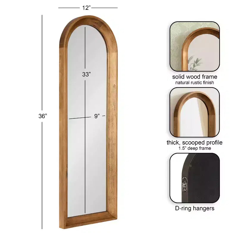 Kate and Laurel Hatherleigh Arch Wood Wall Mirror, Rustic Brown, 12x36