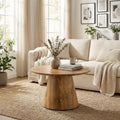 JVNOXK Natural Wood Grain MDF Round Coffee Table - 23.6 Diameter, 13.8 Height,Exquisite Wood Grain Surface,Wood