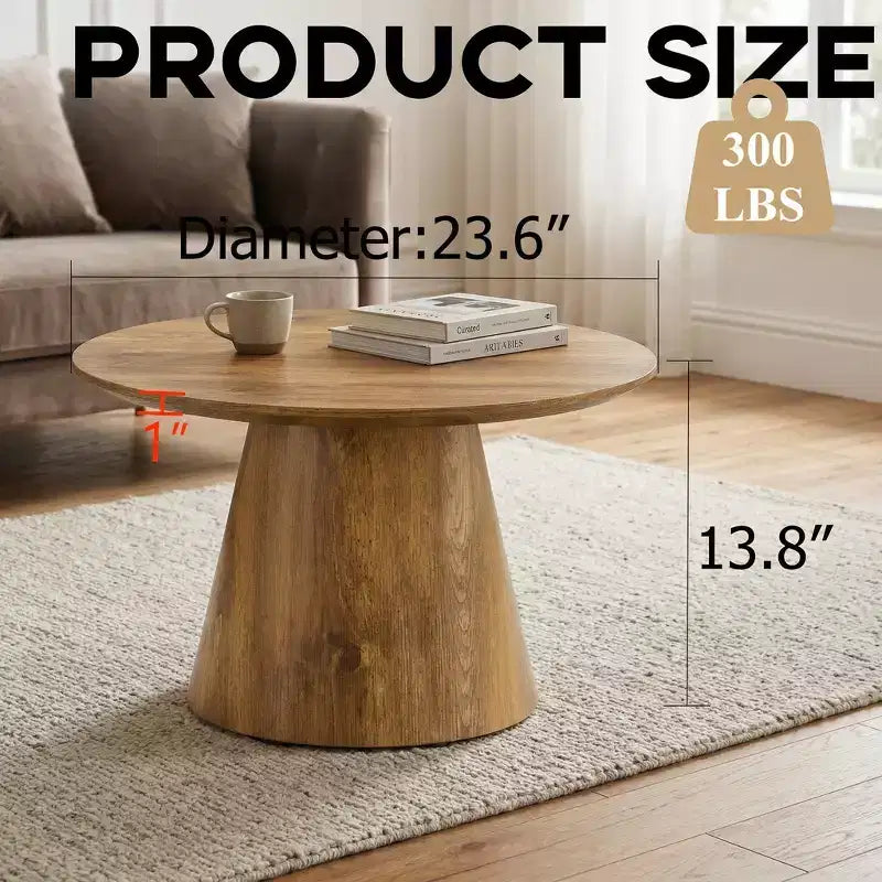 JVNOXK Natural Wood Grain MDF Round Coffee Table - 23.6 Diameter, 13.8 Height,Exquisite Wood Grain Surface,Wood