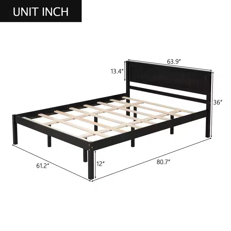 FAMYYT Queen Size Platform Bed With Headboard, Easy Assembly, Espresso