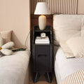 Wooden Small 2 Drawer Nightstand, Side Table with Charger Station for Bedroom Living Room
