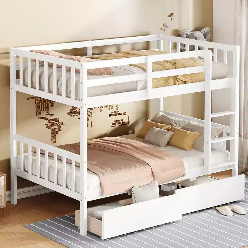 Sailvan Twin Over Twin Rubber Wood Bunk Bed with 2 Drawers, Convertible into 2 Twin Beds