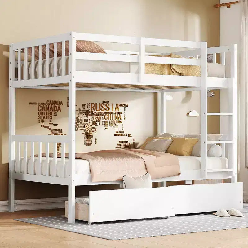 Sailvan Twin Over Twin Rubber Wood Bunk Bed with 2 Drawers, Convertible into 2 Twin Beds