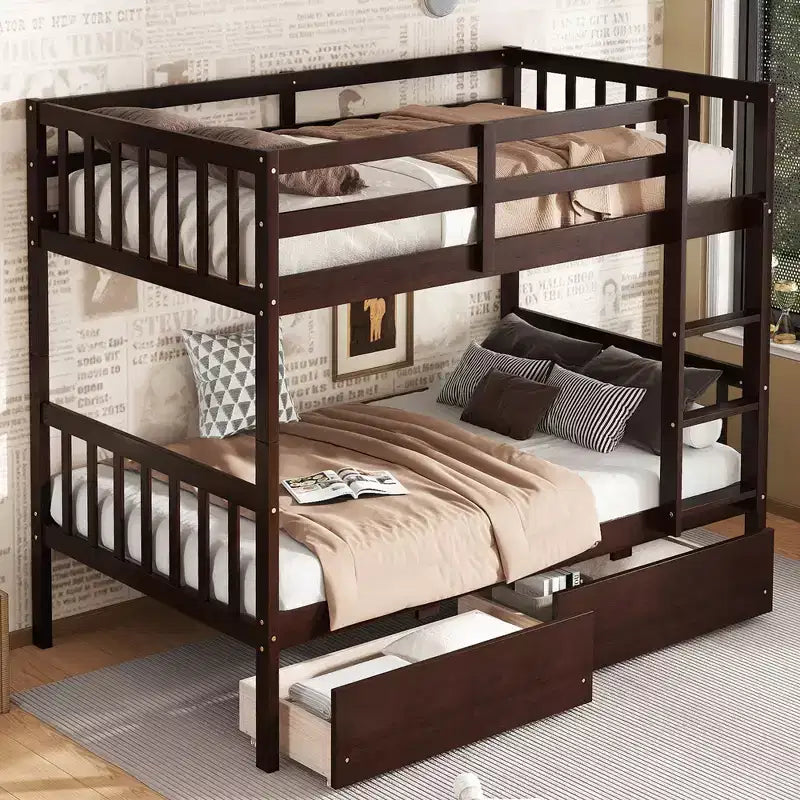 Sailvan Twin Over Twin Rubber Wood Bunk Bed with 2 Drawers, Convertible into 2 Twin Beds