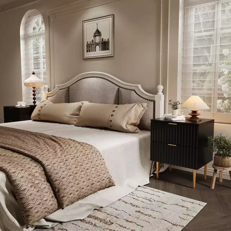 Set of 2 Modern Fluted Nightstands w/ Charging Station & 2 Drawers, Wood & Gold Accent Bedside End Table for Bedroom, Living Room & Couch