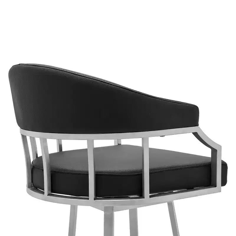 26" Palmdale Counter Height Barstool with Black Faux Leather Brushed Stainless Steel Finish - Armen Living: Swivel, Upholstered, Modern Design