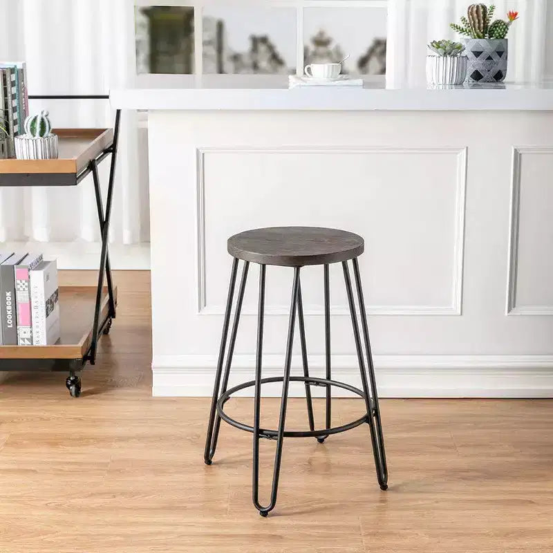 24" Quinn Counter Height Barstool Black - Ace Bayou: Modern Industrial, Steel Base, Round Wood Seat