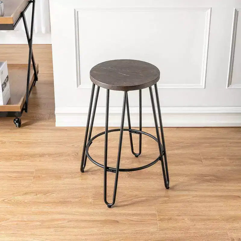 24" Quinn Counter Height Barstool Black - Ace Bayou: Modern Industrial, Steel Base, Round Wood Seat
