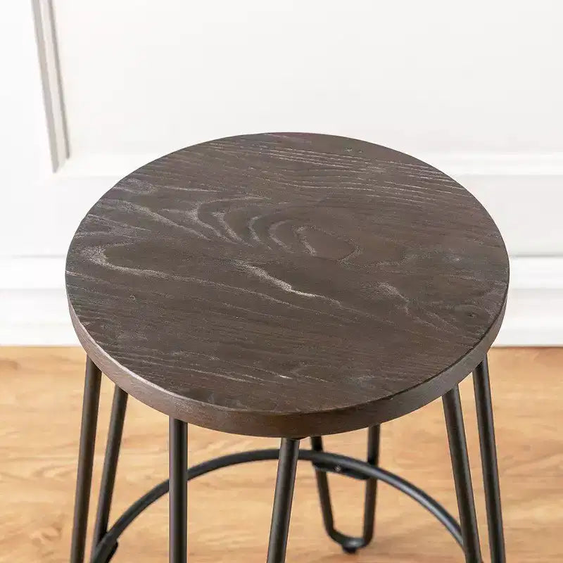 24" Quinn Counter Height Barstool Black - Ace Bayou: Modern Industrial, Steel Base, Round Wood Seat
