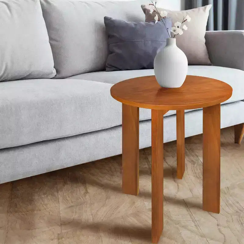 16" Round Side End Table with American Gum Wood Sweet Oak - Flora Home